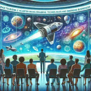 "Turismo espacial: imagem ilustrativa de um cohete descolando, representando as tecnologias inovadoras que impulsionam o crescimento do setor de turismo espacial e os novos negócios emergentes."