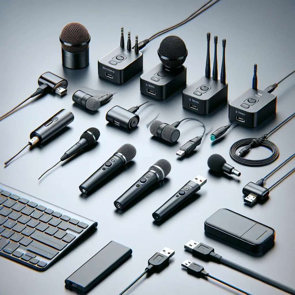 "Microfone de lapela sem fio com receptor USB destacado em análise para criadores de conteúdo, ideal para gravações de áudio de alta qualidade em vídeos e podcasts."