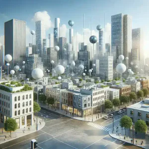 "Enviromental sensors monitoring air quality in connected cities, showcasing advanced technology for urban air control."