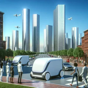 "Veículo elétrico autônomo em operação, desenvolvido por startups de logística, realizando entregas eficientes e sustentáveis."